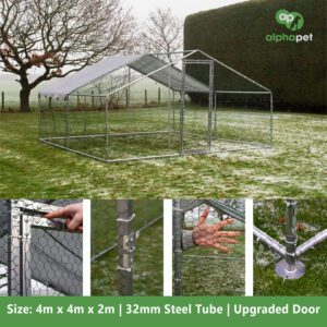 Alphapet® 4M Series 4m x 4m (32mm) Heavy Duty Walk In Galvanised Steel Chicken Run Coop